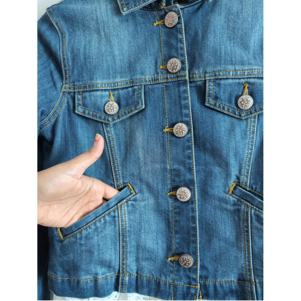 Cabi Dakota Blue Denim Jacket Women Sz S Removable lace Trim #5297 Office Career - Picture 10 of 12